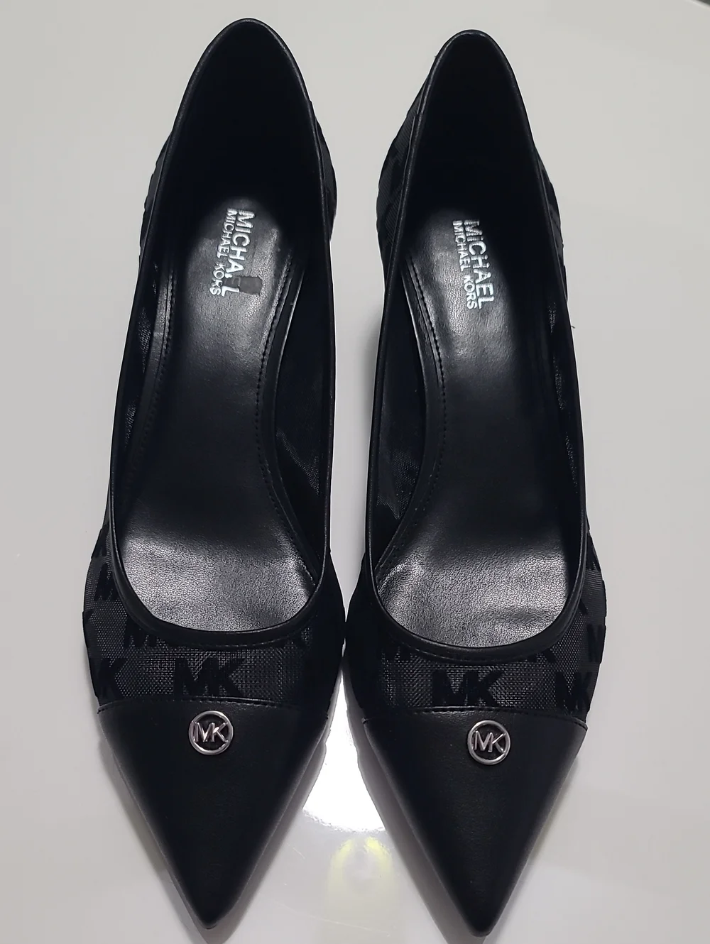 Michael Kors Black Pointed-Toe Mesh & Leather Pumps Size 8